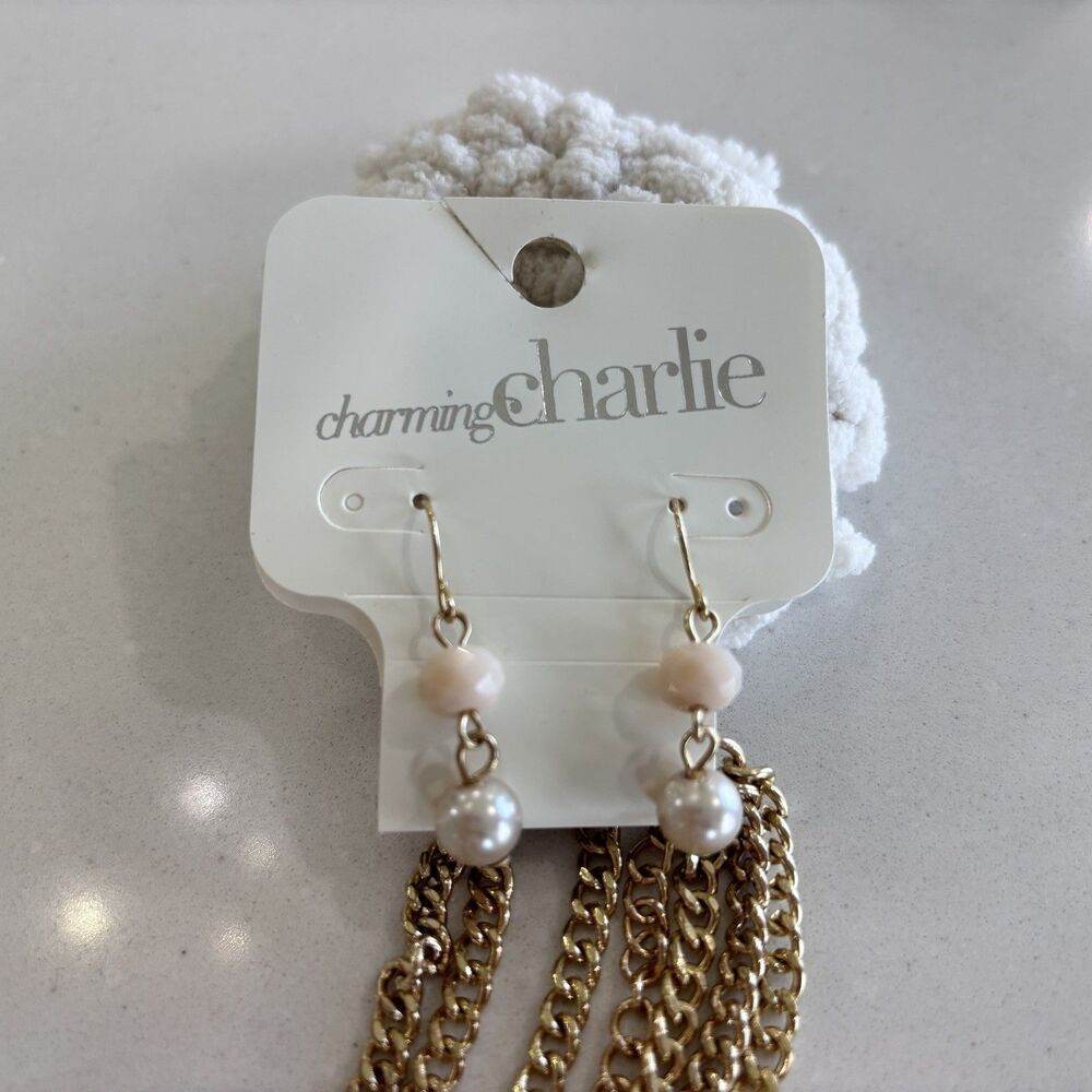 NEW Faux Pearl Beaded Necklace Earring Set Gold Tone Pink NWT Mom Wife Gift Glam - Picture 2 of 8